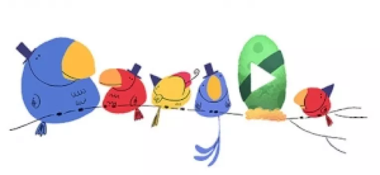 Google Romania si-a schimbat Doodle in cinstea Anului Nou 2016 : 3 pasari in culorile traditionale romanesti