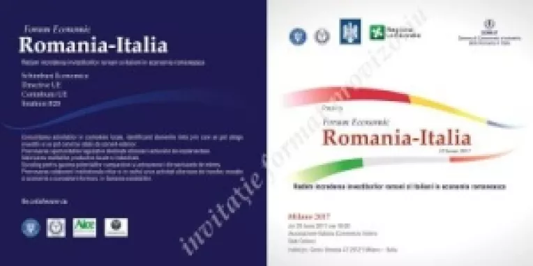 Joi, 29 iunie 2017, va avea loc Forumul economic Romania - Italia, REDAM INCREDEREA INVESTITORILOR ROMANI SI ITALIENI IN ECONOMIA ROMANEASCA